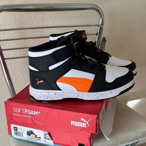 Puma Kids High-Top Sneakers - Black, White, and Orange